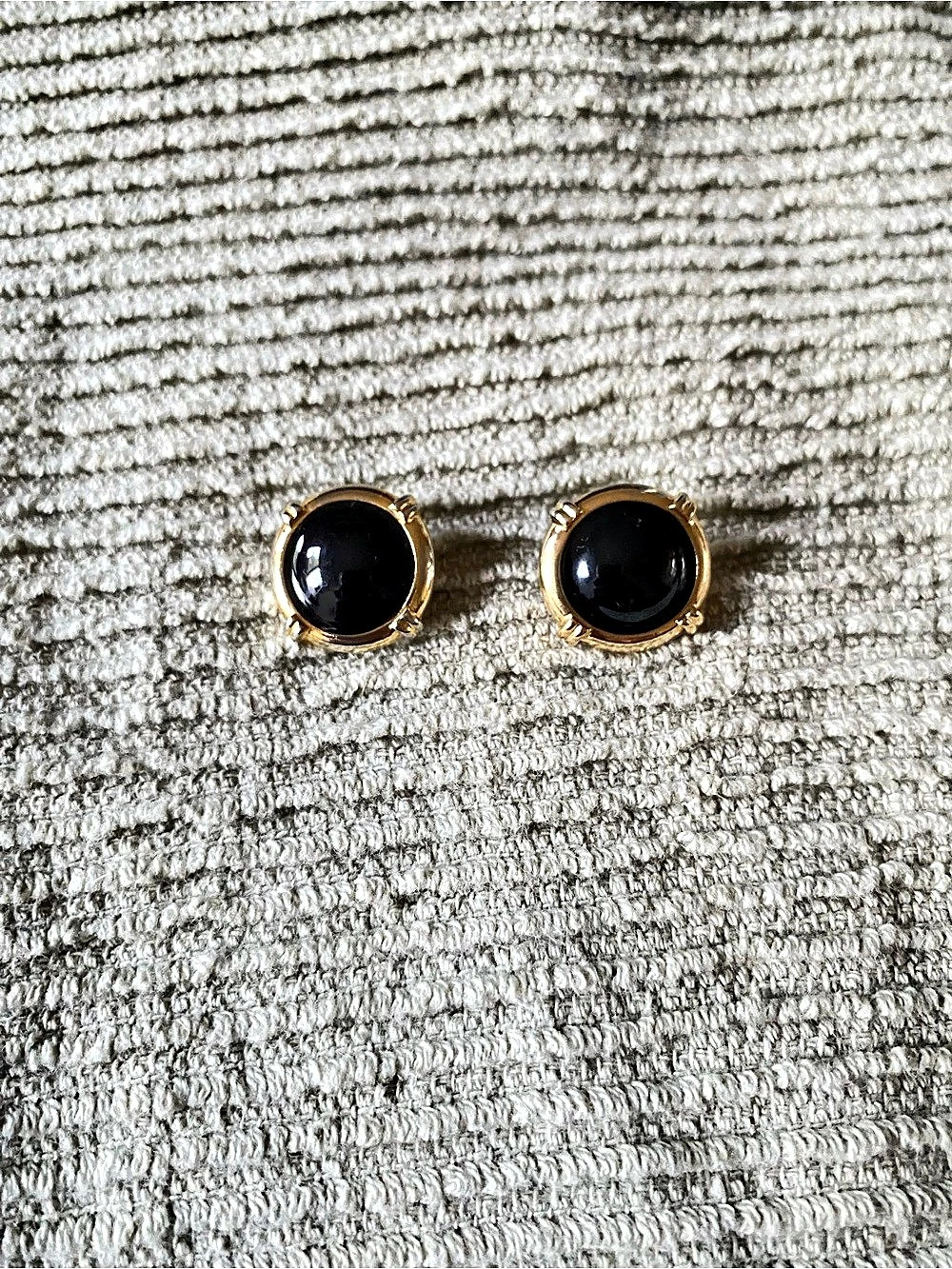 Vintage Auth. ST. JOHN Gold-Tone
Black Round Cabochon Replacing
Buttons